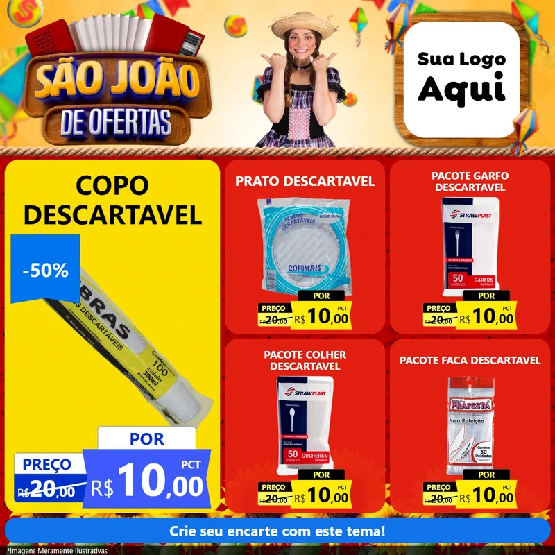 Modelo de Rede Social para Feed Facebook com o tema São João de Ofertas para Embalagens