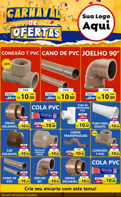 Modelo de Encarte para Encarte Grande com o tema Carnaval de Ofertas para Tubos e conexões