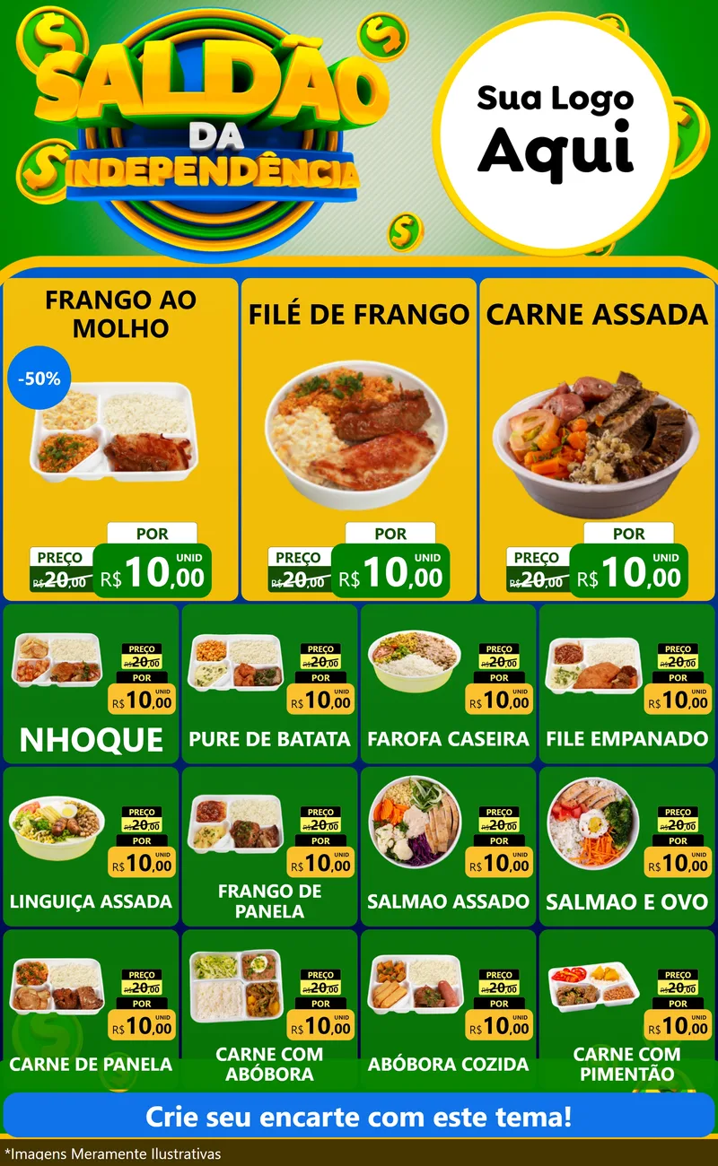 Modelo de Encarte para Encarte Grande com o tema Saldão da Indepêndencia para Restaurante