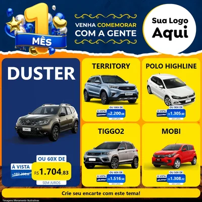 Modelo de Rede Social para Feed Facebook com o tema Um Mês de Aniversário para Concessionaria de Carros