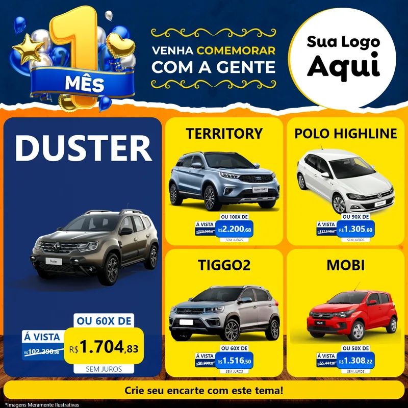 Modelo de Rede Social para Feed Facebook com o tema Um Mês de Aniversário para Concessionaria de Carros