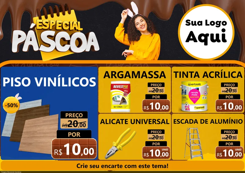 Modelo de Encarte para Encarte A4 Horizontal com o tema Especial Páscoa para Material para Construção