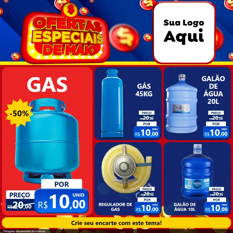 Modelo de Rede Social para Feed Facebook com o tema Ofertas Especiais de Maio para Água e gás