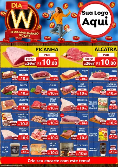 Modelo de Encarte para Encarte A4 Vertical com o tema Dia W - O Dia Mais Barato Do Mês para Açougue