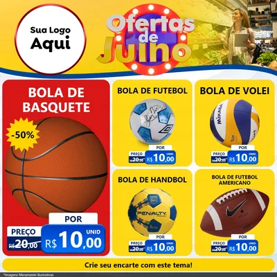 Modelo de Rede Social para Feed Facebook com o tema Ofertas de Julho para Artigos Esportivos