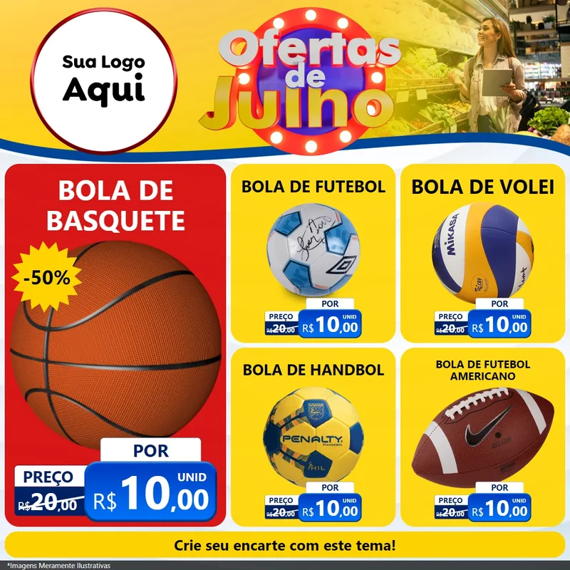 Modelo de Rede Social para Feed Facebook com o tema Ofertas de Julho para Artigos Esportivos