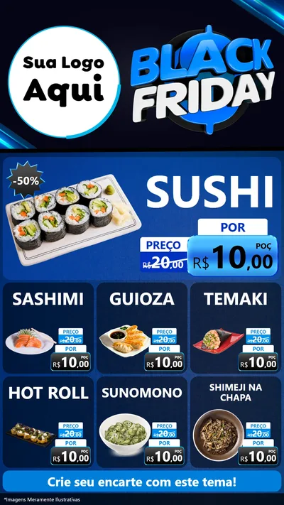 Modelo de Rede Social para Stories com o tema Black Friday para Comida japonesa