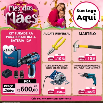 Modelo de Rede Social para Feed Facebook com o tema Mês das Mães para Maquinas e Ferramentas