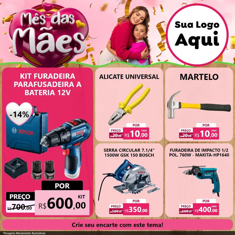 Modelo de Rede Social para Feed Facebook com o tema Mês das Mães para Maquinas e Ferramentas