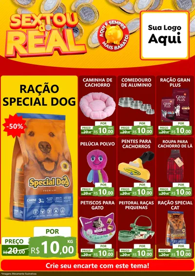 Modelo de Encarte para Encarte A4 Vertical com o tema Sextou do Real para Pet Shop