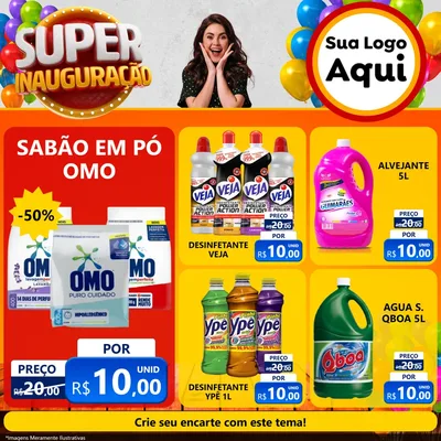 Modelo de Rede Social para Feed Facebook com o tema Super Inauguração para Produtos de Limpeza