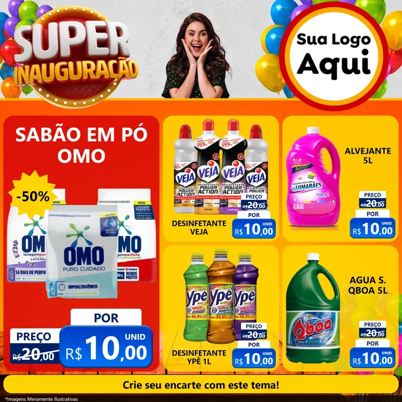 Modelo de Rede Social para Feed Facebook com o tema Super Inauguração para Produtos de Limpeza