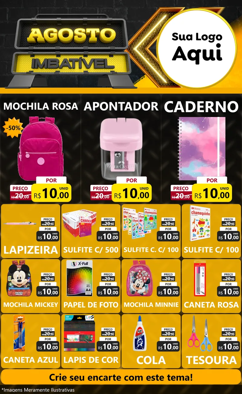 Modelo de Encarte para Encarte Grande com o tema Agosto Imbatível para Papelaria
