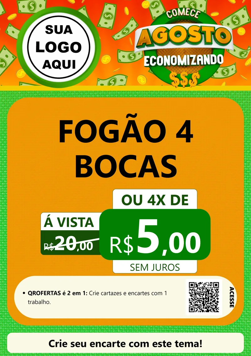 Modelo de Cartaz para Cartaz A4 Vertical com o tema Comece Agosto Economizando para Móveis e Eletro