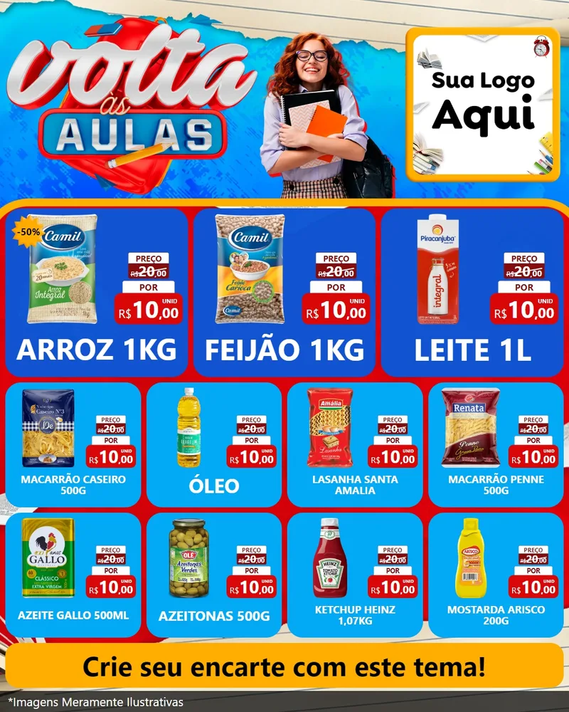 Modelo de Rede Social para Feed Instagram com o tema Volta às Aulas para Supermercado