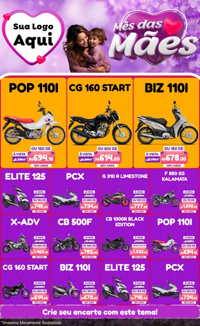 Modelo de Encarte para Encarte Grande com o tema Mês das Mães para Concessionaria de Motos