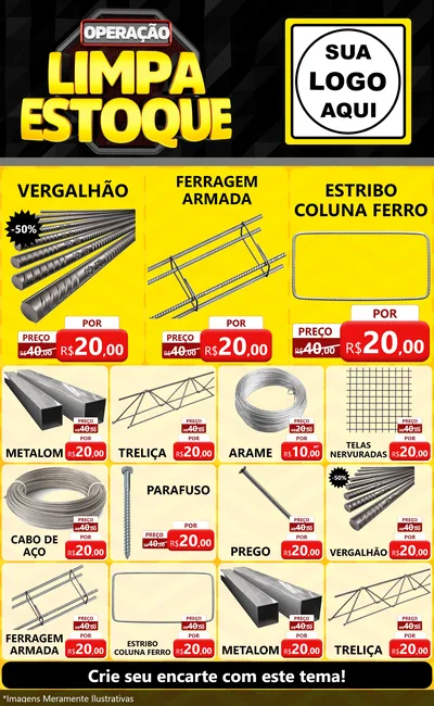 Modelo de Encarte para Encarte Grande com o tema Operação Limpa Estoque para Ferragens