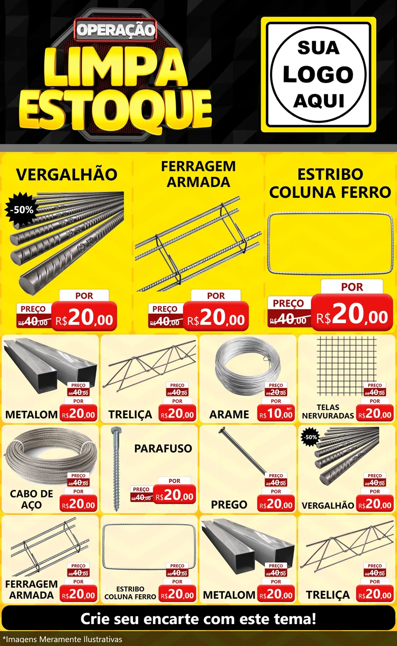 Modelo de Encarte para Encarte Grande com o tema Operação Limpa Estoque para Ferragens