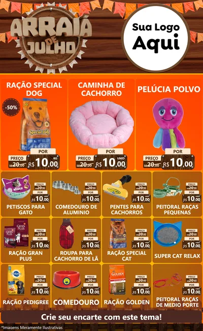 Modelo de Encarte para Encarte Grande com o tema Arraiá de Julho - Junina para Pet Shop