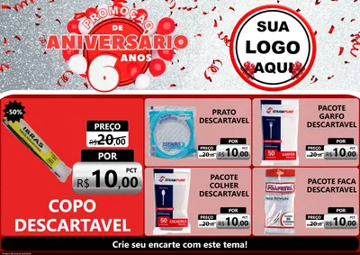 Modelo de Encarte para Encarte A4 Horizontal com o tema Promoção de Aniversário - 6 Anos para Embalagens