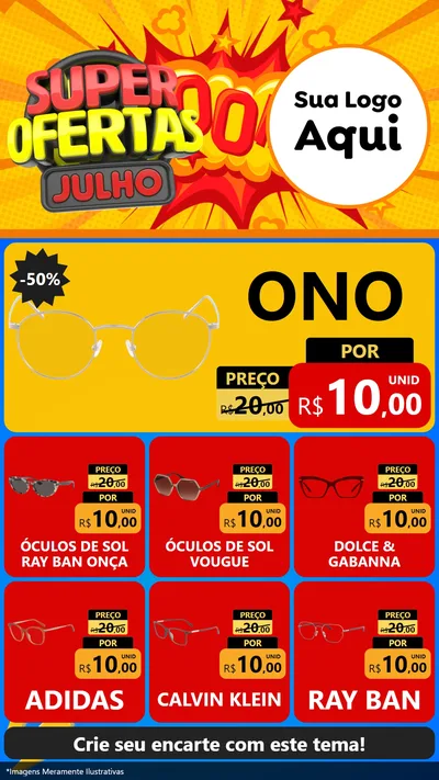 Modelo de Rede Social para Stories com o tema Super Ofertas Julho para Óticas
