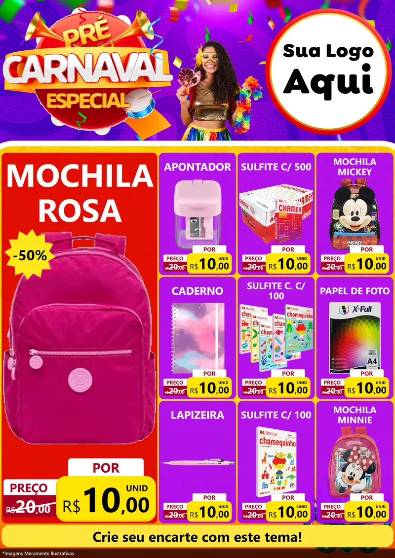 Modelo de Encarte para Encarte A4 Vertical com o tema Pré-Carnaval Especial para Papelaria