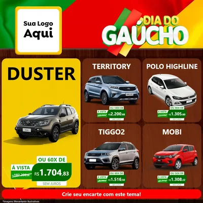 Modelo de Rede Social para Feed Facebook com o tema Dia do Gaúcho para Concessionaria de Carros