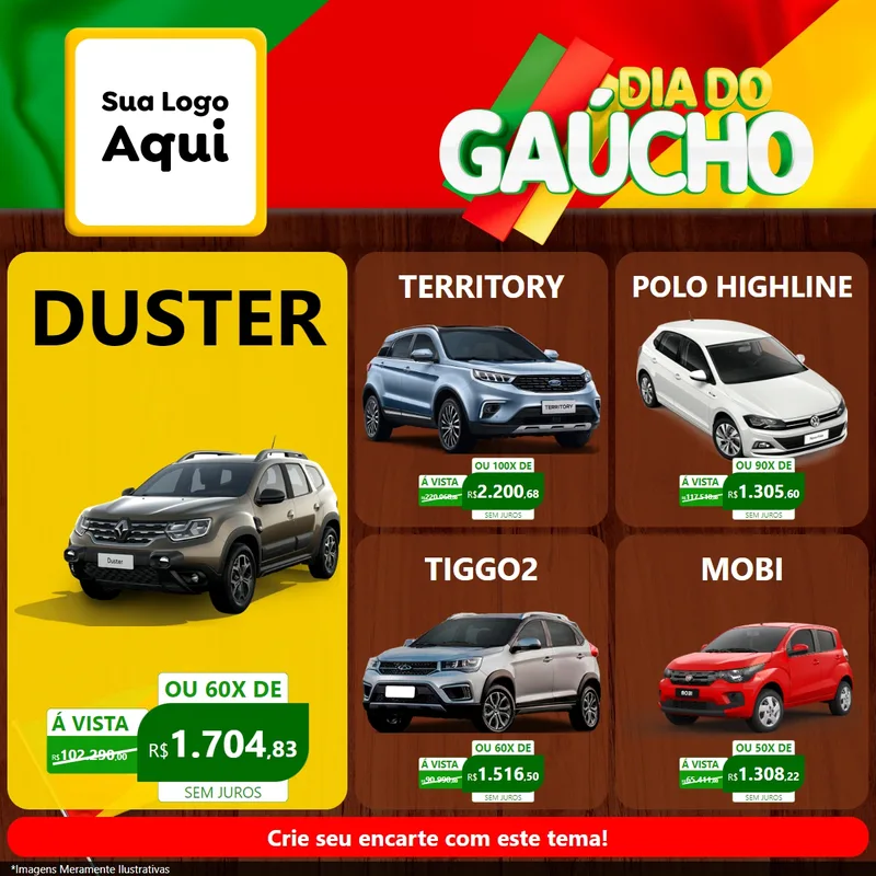 Modelo de Rede Social para Feed Facebook com o tema Dia do Gaúcho para Concessionaria de Carros