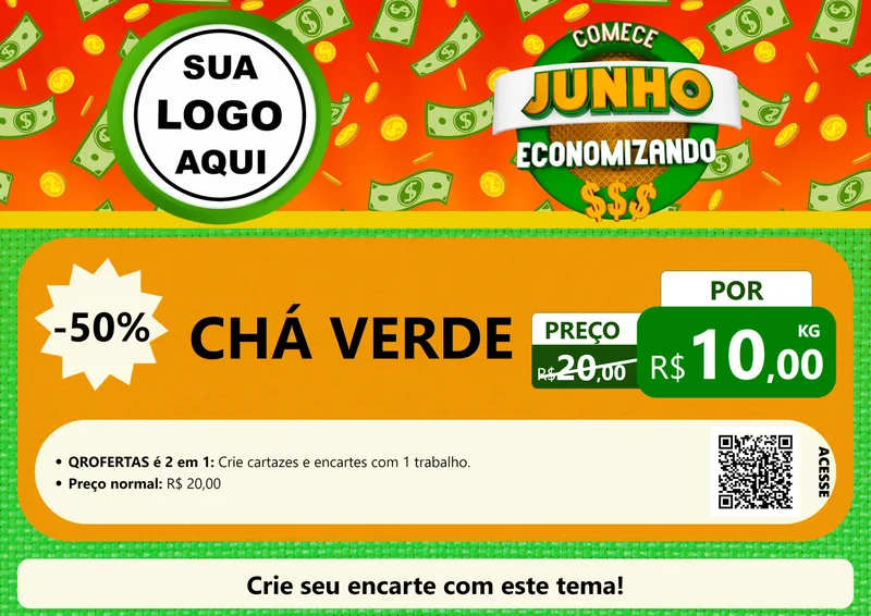 Modelo de Cartaz para Cartaz A4 Horizontal com o tema Comece Junho Economizando para Produtos Naturais