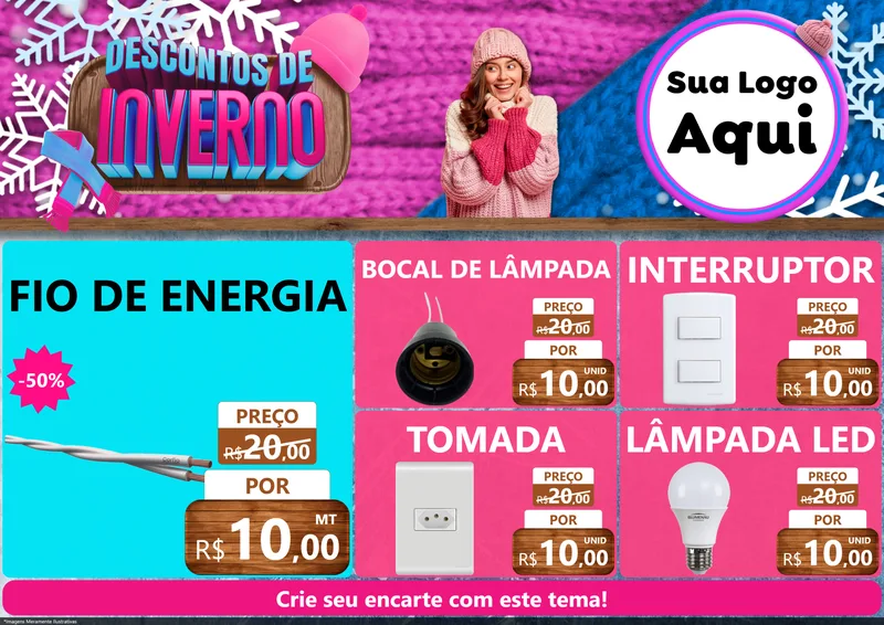 Modelo de Encarte para Encarte A4 Horizontal com o tema Descontos de Inverno para Materiais Elétricos