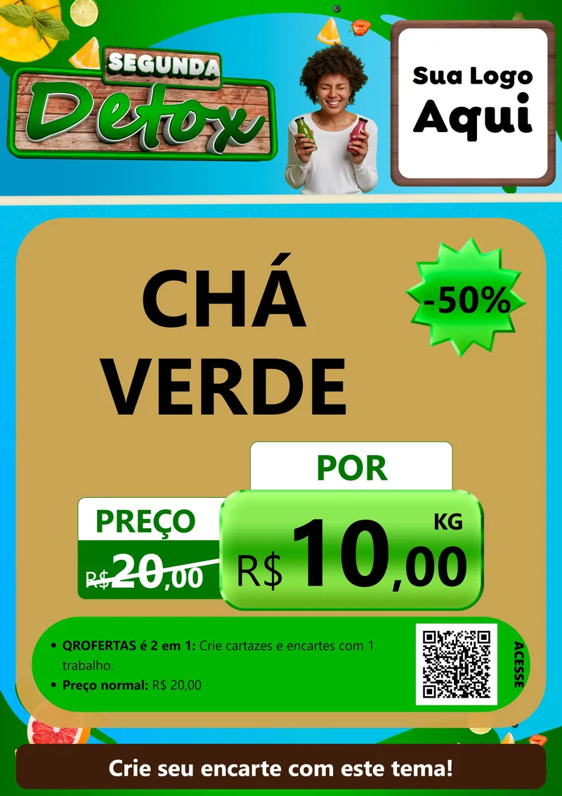 Modelo de Cartaz para Cartaz A4 Vertical com o tema Segunda Detox para Produtos Naturais