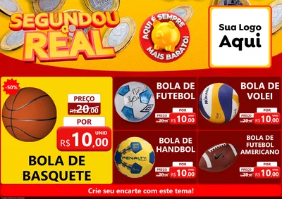Modelo de Encarte para Encarte A4 Horizontal com o tema Segundou do Real para Artigos Esportivos