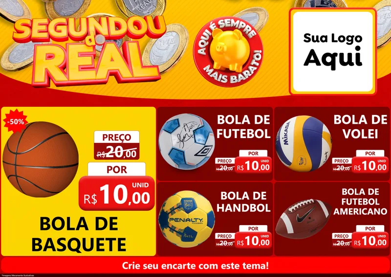 Modelo de Encarte para Encarte A4 Horizontal com o tema Segundou do Real para Artigos Esportivos