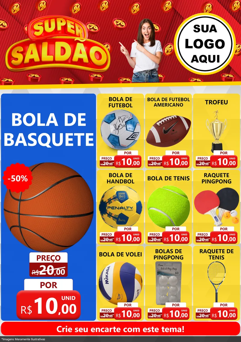 Modelo de Encarte para Encarte A4 Vertical com o tema Super Saldão para Artigos Esportivos