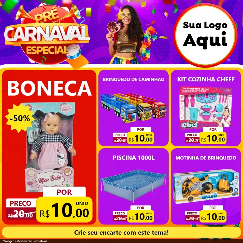 Modelo de Rede Social para Feed Facebook com o tema Pré-Carnaval Especial para Brinquedos