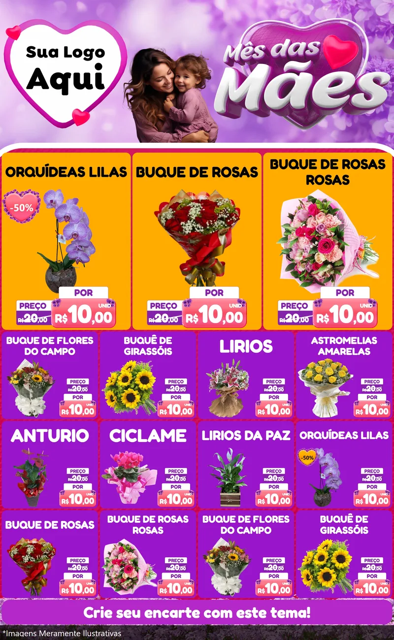 Modelo de Encarte para Encarte Grande com o tema Mês das Mães para Floricultura e jardim