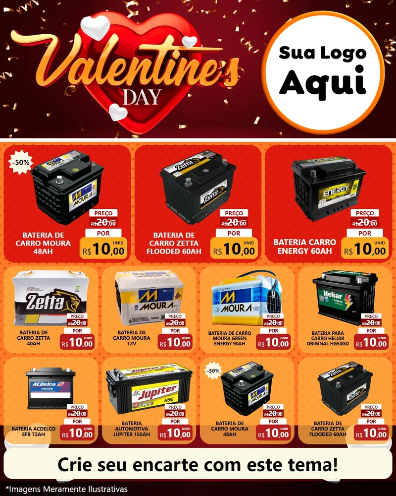 Modelo de Rede Social para Feed Instagram com o tema Valentine's Day para Baterias Elétricas