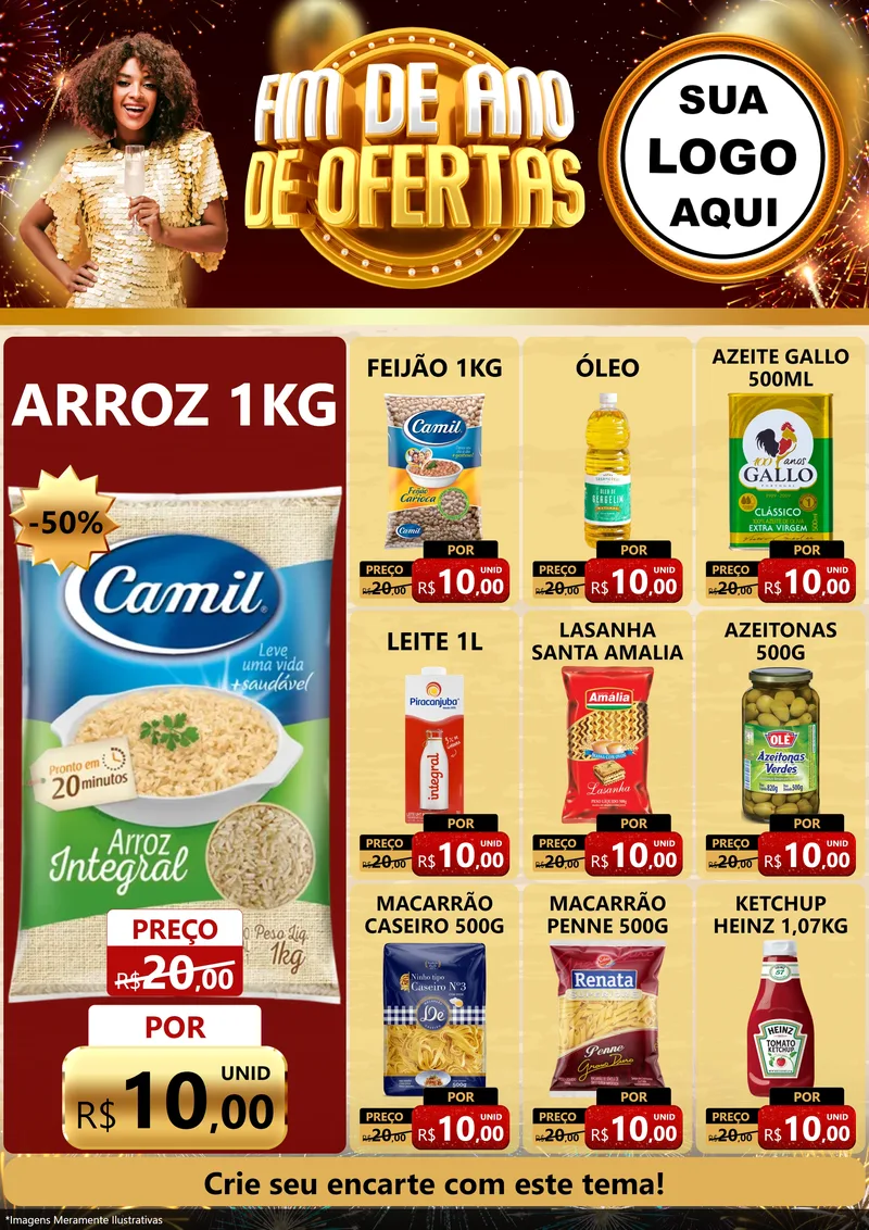 Modelo de Encarte para Encarte A4 Vertical com o tema Fim de Ano de Ofertas para Supermercado