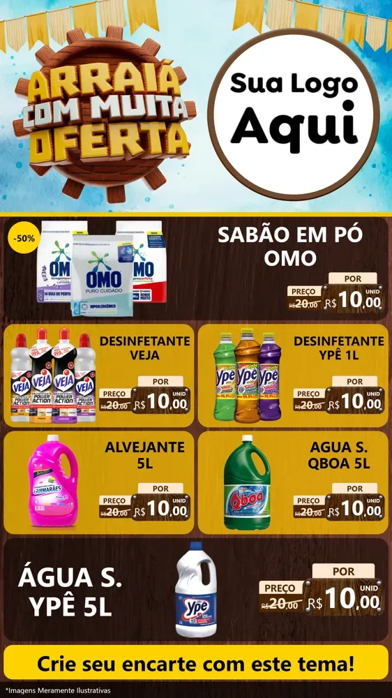 Modelo de TV para TV Vertical com o tema Ofertas de São João - Junina para Produtos de Limpeza