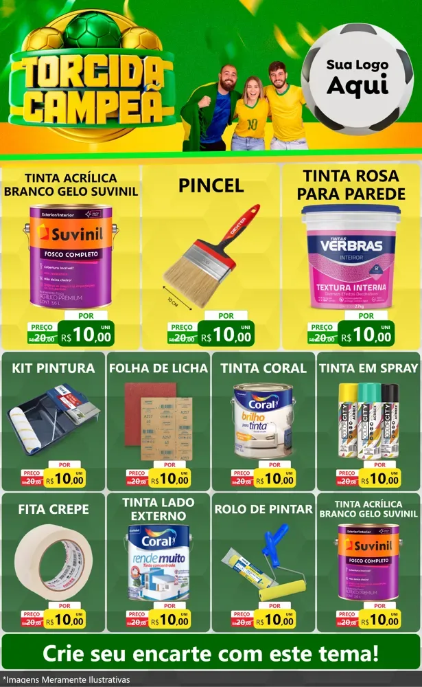 Modelo de Encarte para Encarte Grande com o tema Torcida Campeã - Copa para Tintas e Ferramentas