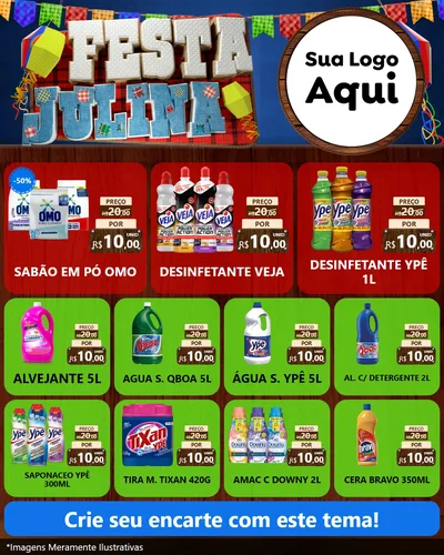 Modelo de Rede Social para Feed Instagram com o tema Festa Julina para Produtos de Limpeza