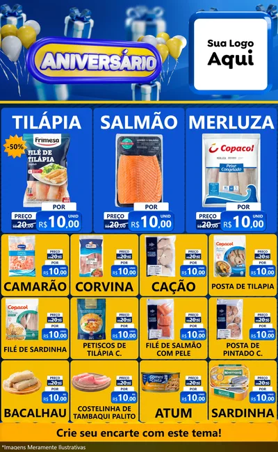 Modelo de Encarte para Encarte Grande com o tema Aniversário para Peixaria