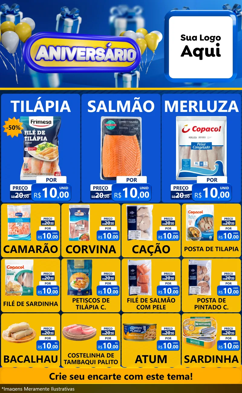 Modelo de Encarte para Encarte Grande com o tema Aniversário para Peixaria