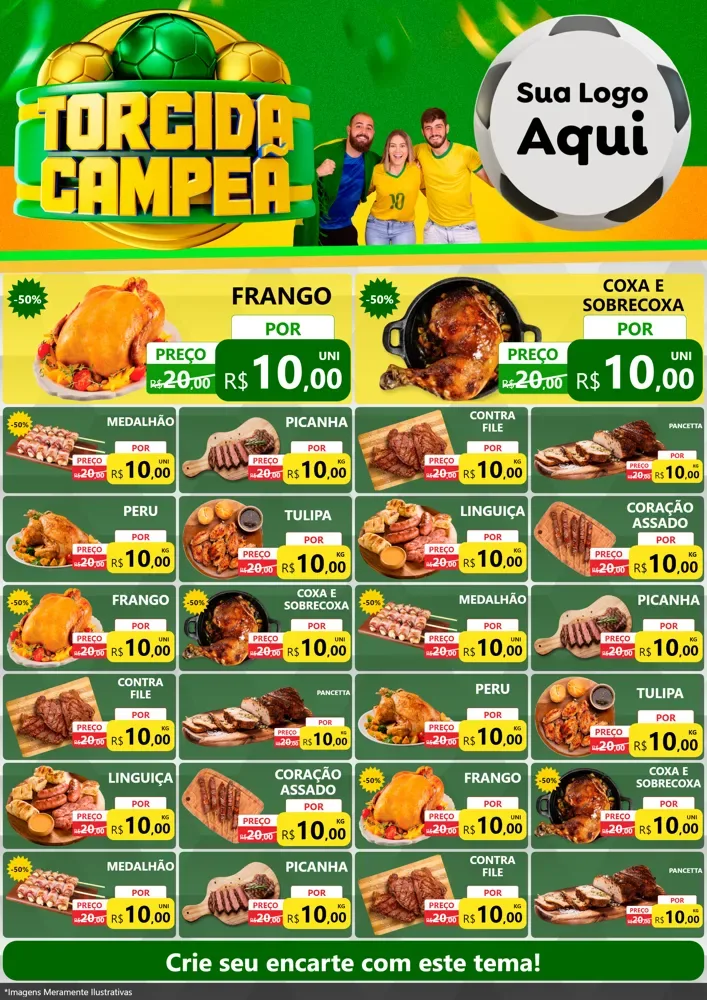 Modelo de Encarte para Encarte A4 Vertical com o tema Torcida Campeã - Copa para Assados