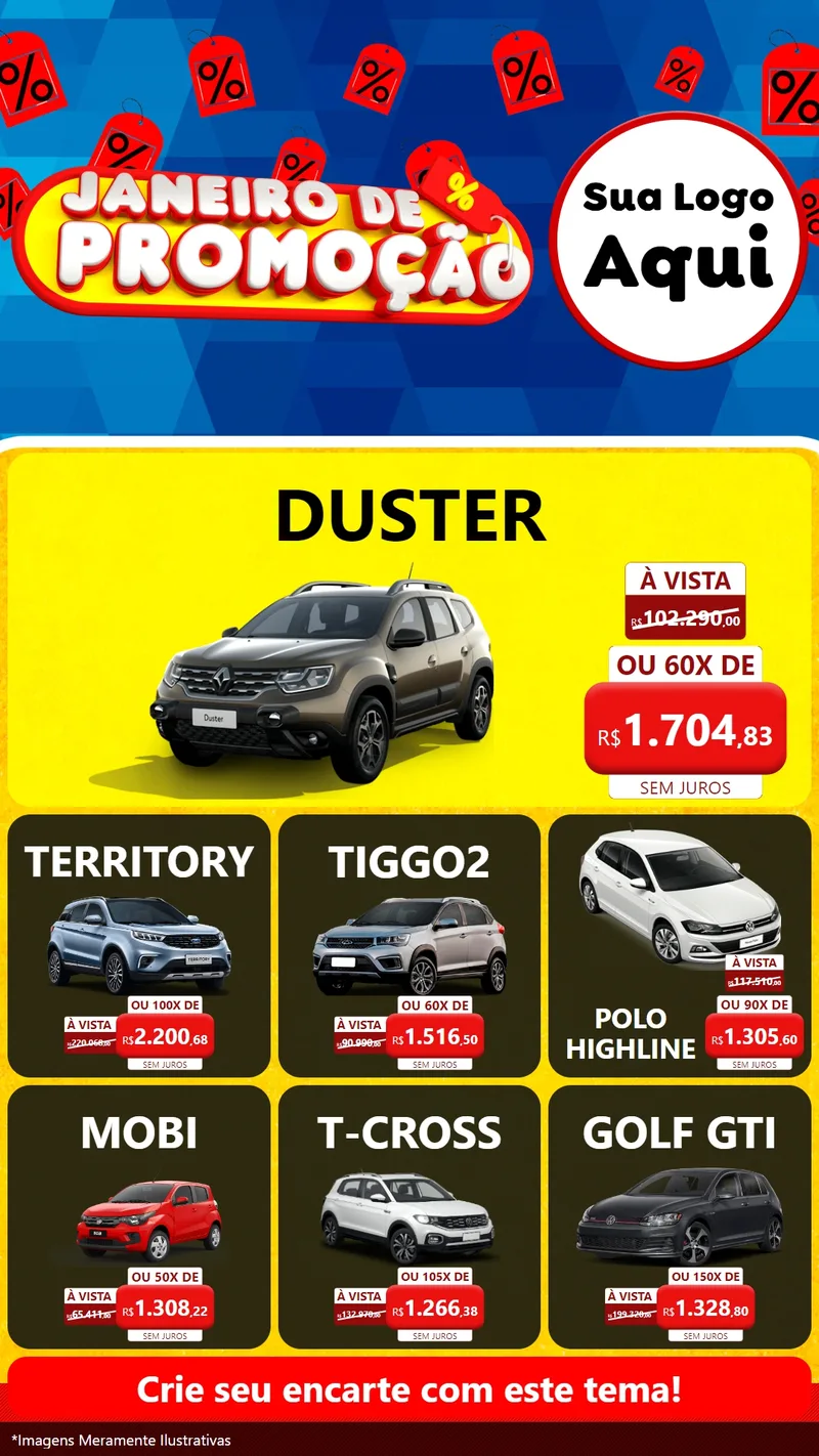 Modelo de Rede Social para Stories com o tema Janeiro de Promoção para Concessionaria de Carros