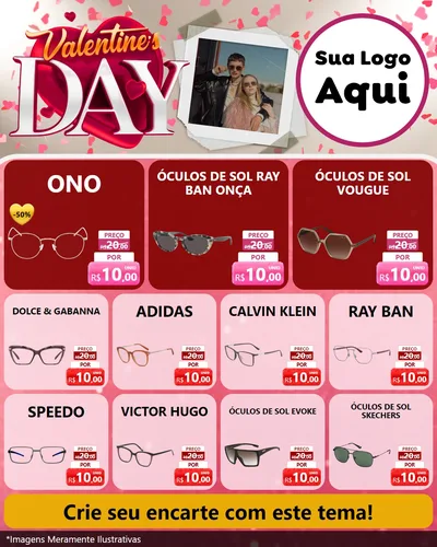 Modelo de Rede Social para Feed Instagram com o tema Valentine's Day para Óticas