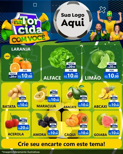 Modelo de Rede Social para Feed Instagram com o tema Na Torcida Com Você - Copa para Hortifrúti