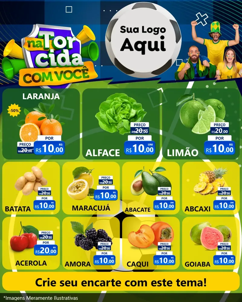 Modelo de Rede Social para Feed Instagram com o tema Na Torcida Com Você - Copa para Hortifrúti