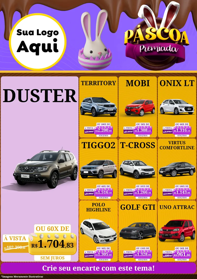Modelo de Encarte para Encarte A4 Vertical com o tema Páscoa Premiada para Concessionaria de Carros