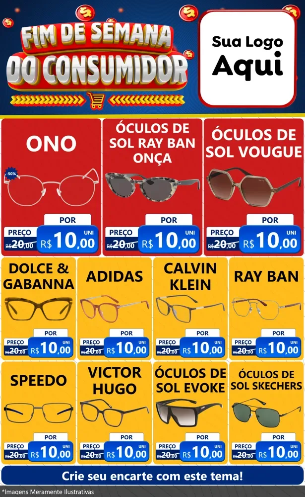 Modelo de Encarte para Encarte Grande com o tema Fim de Semana do Consumidor para Óticas
